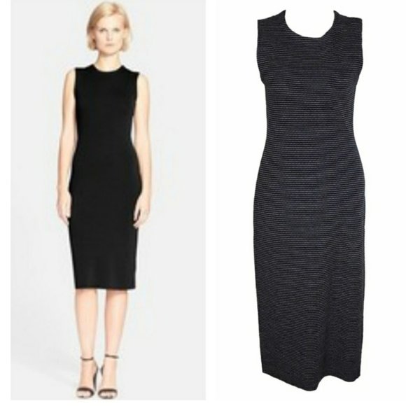 Theory Koldeen O Noble Wool Knit Midi Dress - Black / White Pinstripe - Picture 1 of 6